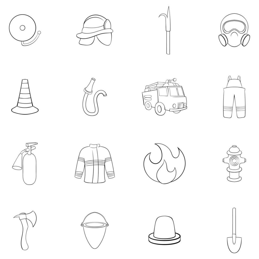 Fireman icons set vector outline