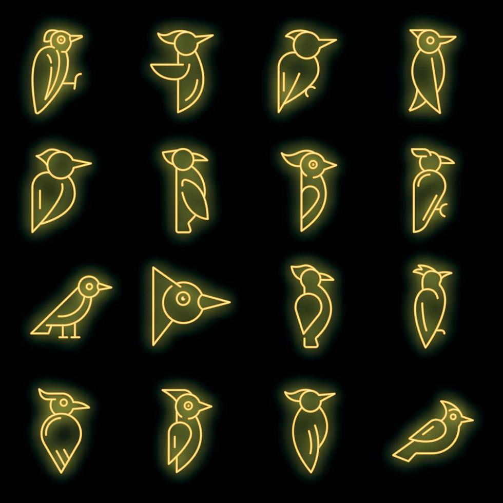 Woodpecker icons set vector neon