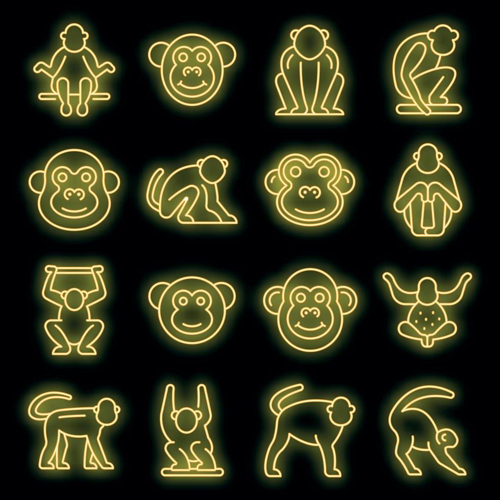 Gibbon icons set vector neon