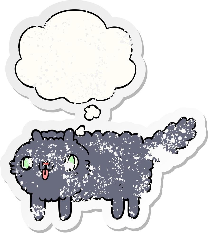 cartoon cat and thought bubble as a distressed worn sticker vector