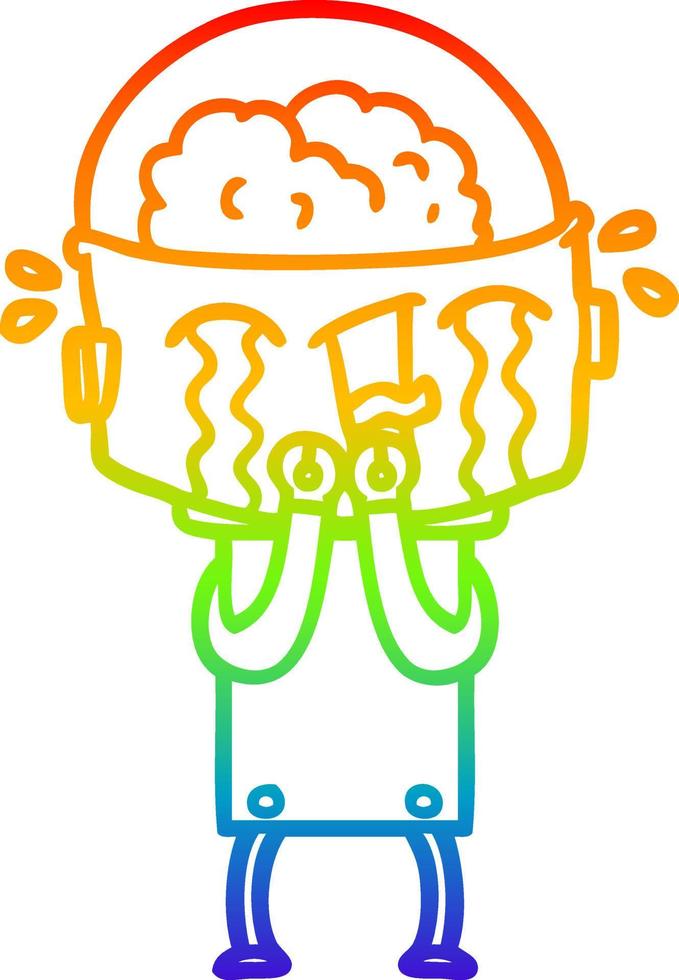rainbow gradient line drawing cartoon crying robot vector