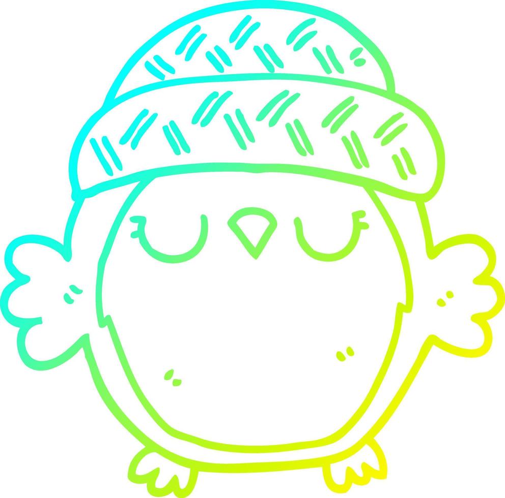 cold gradient line drawing cute cartoon owl in hat vector