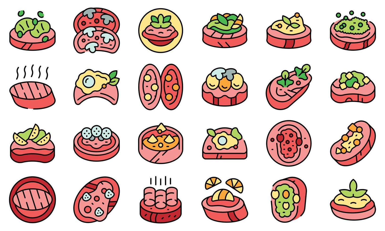 bruschetta iconos conjunto vector plano