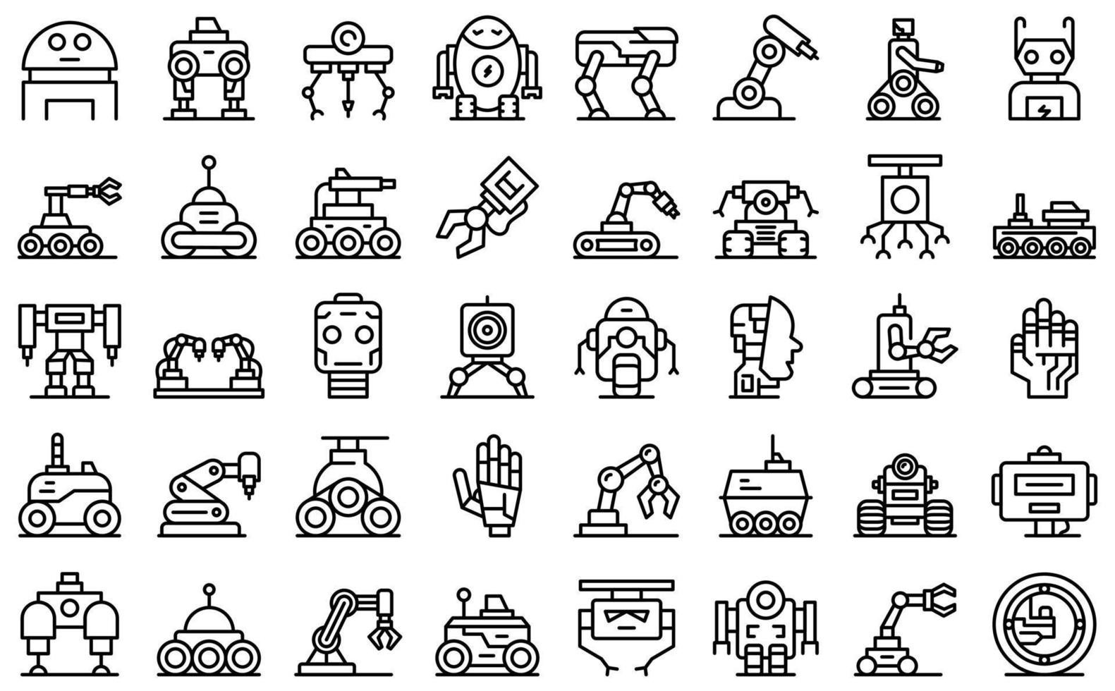 iconos de robótica establecer vector de contorno. tecnología inteligente