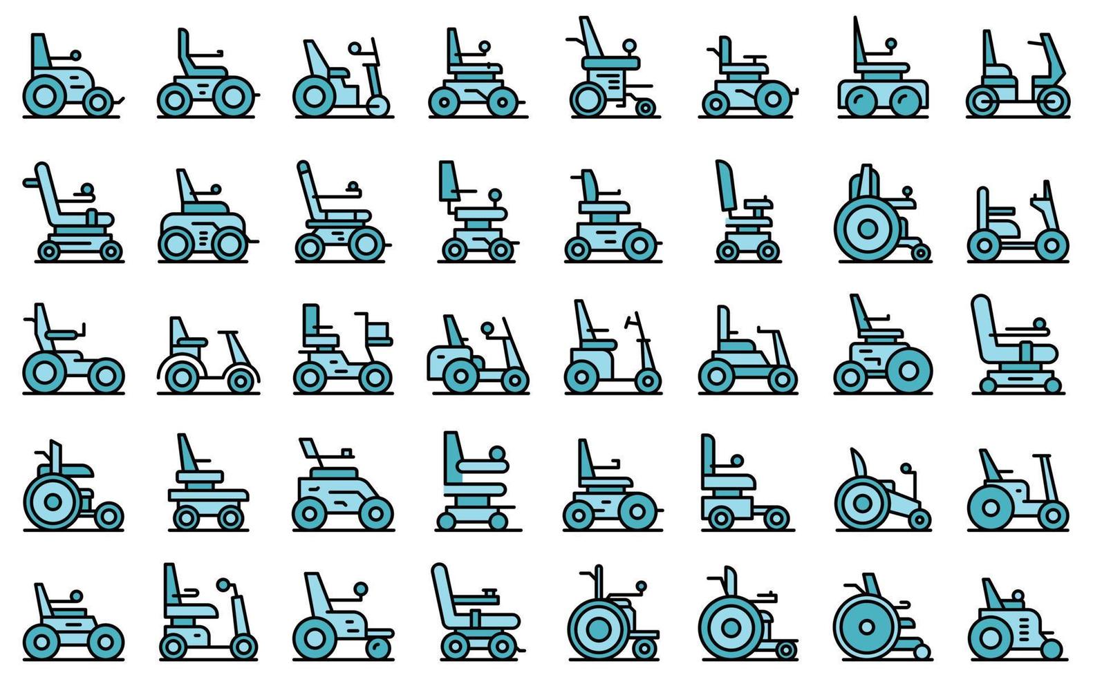conjunto de iconos de silla de ruedas eléctrica vector plano