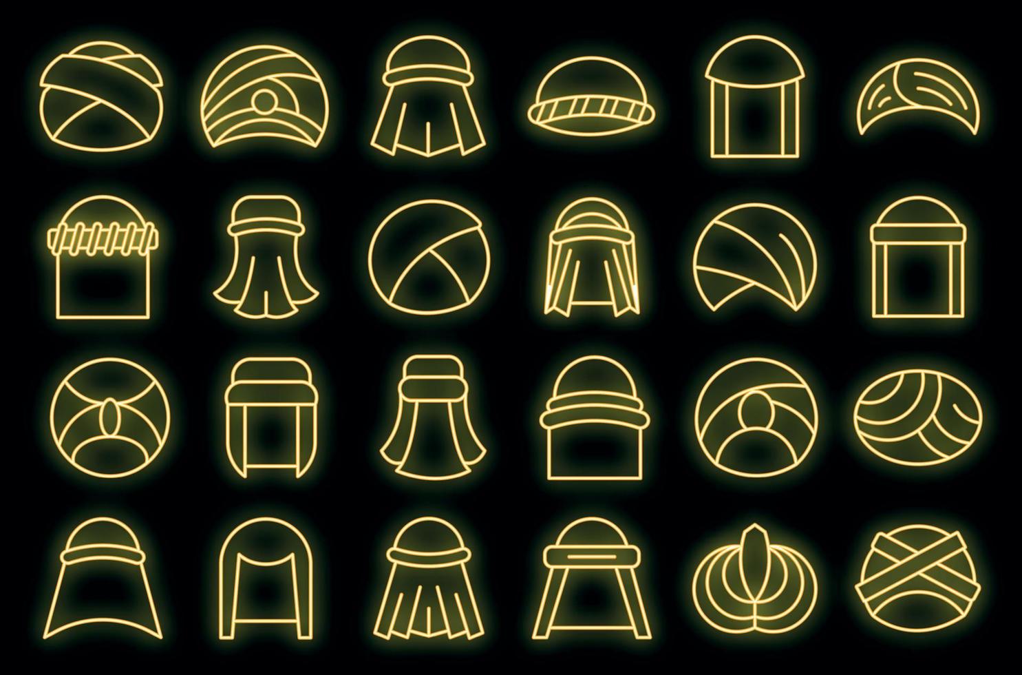 Arabic turban icons set vector neon