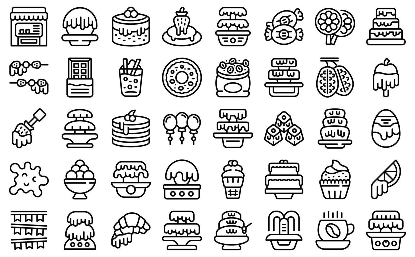 Chocolate fountain icons set outline vector. Candy cream vector