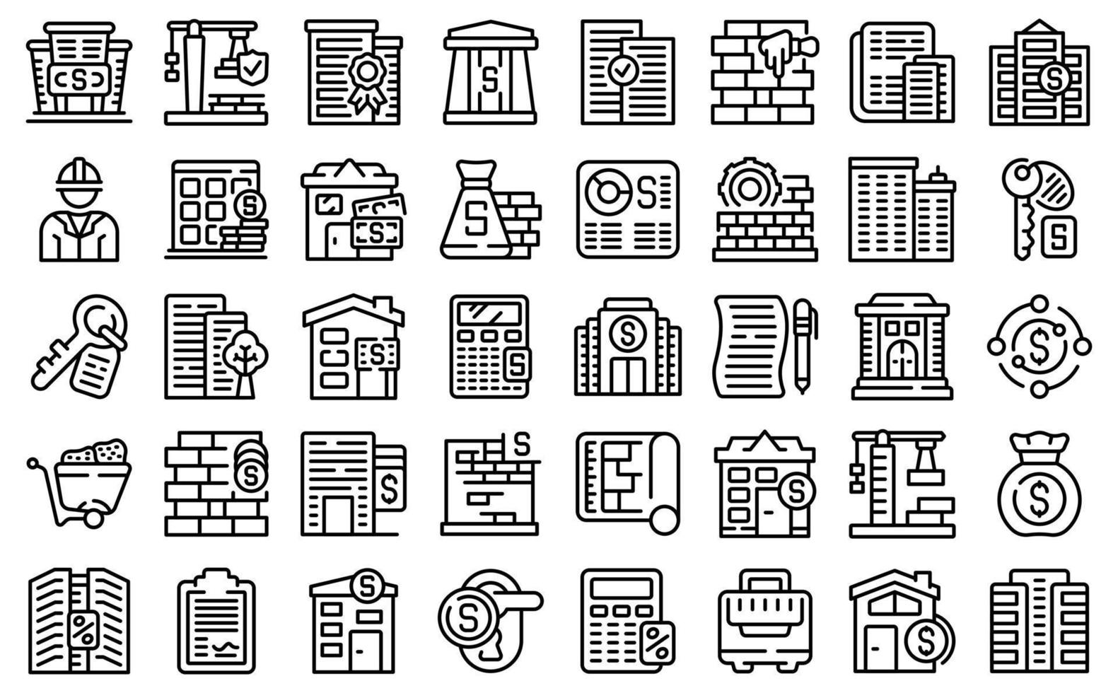 Building subsidy icons set outline vector. Finance public vector