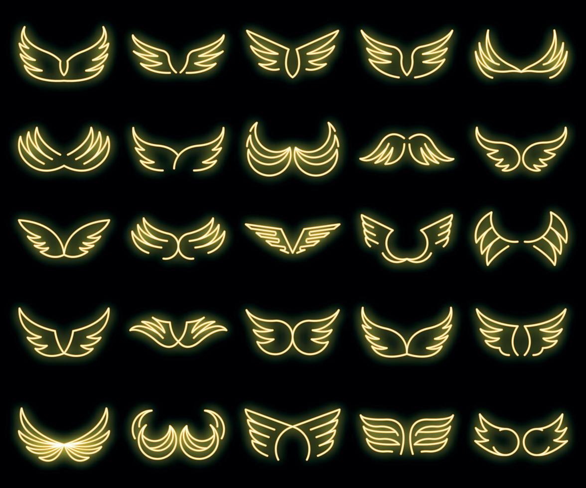 Wings icons set vector neon