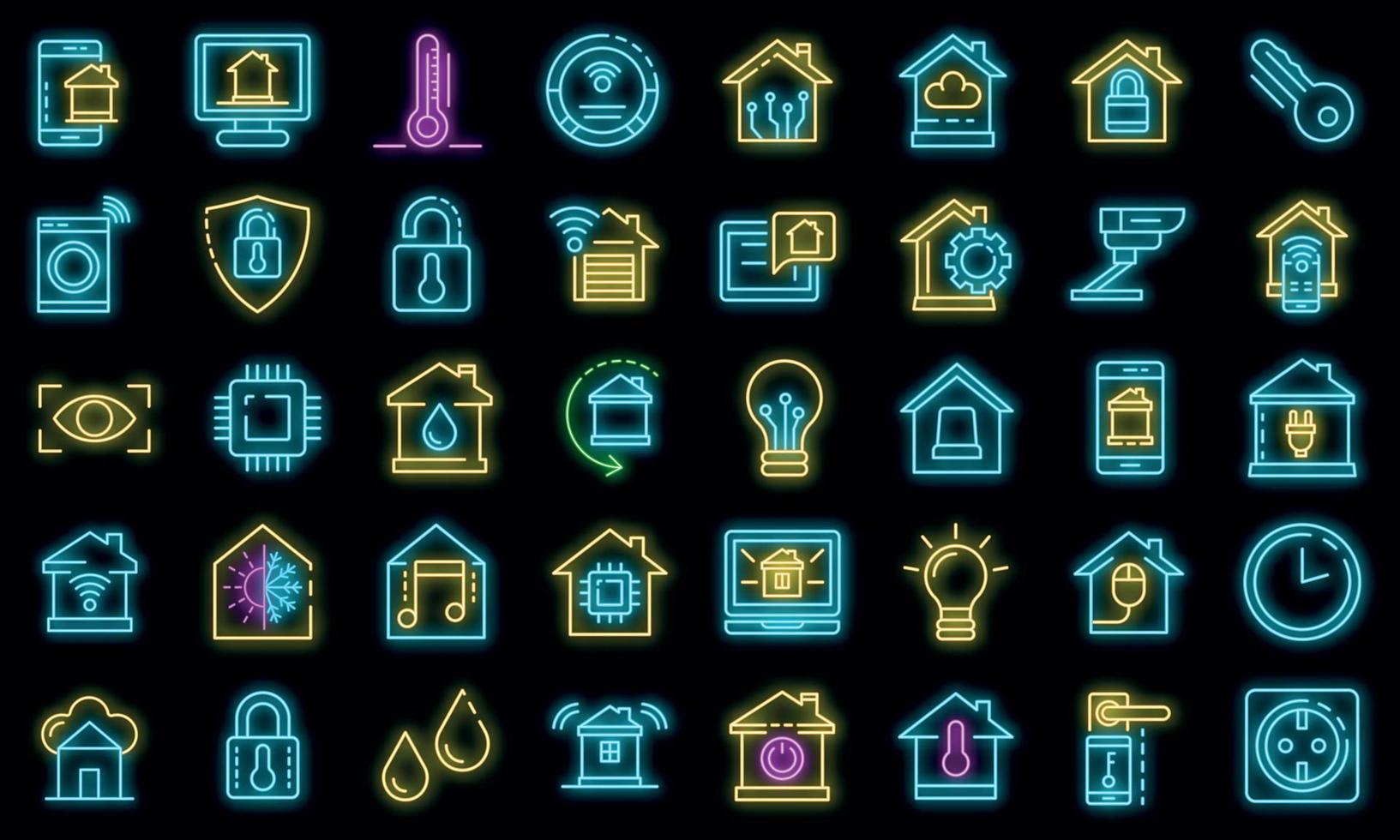 Smart home icons set vector neon