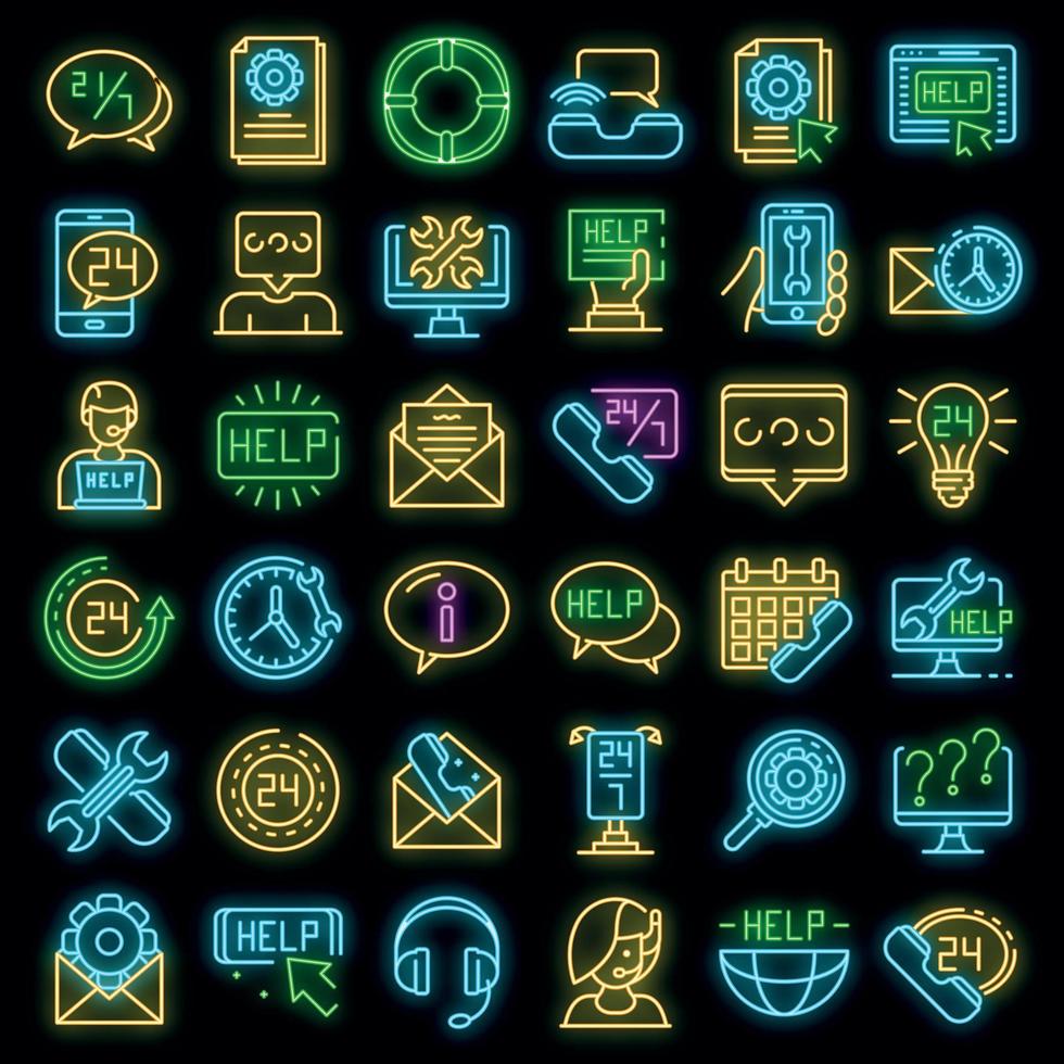 Service center icons set vector neon