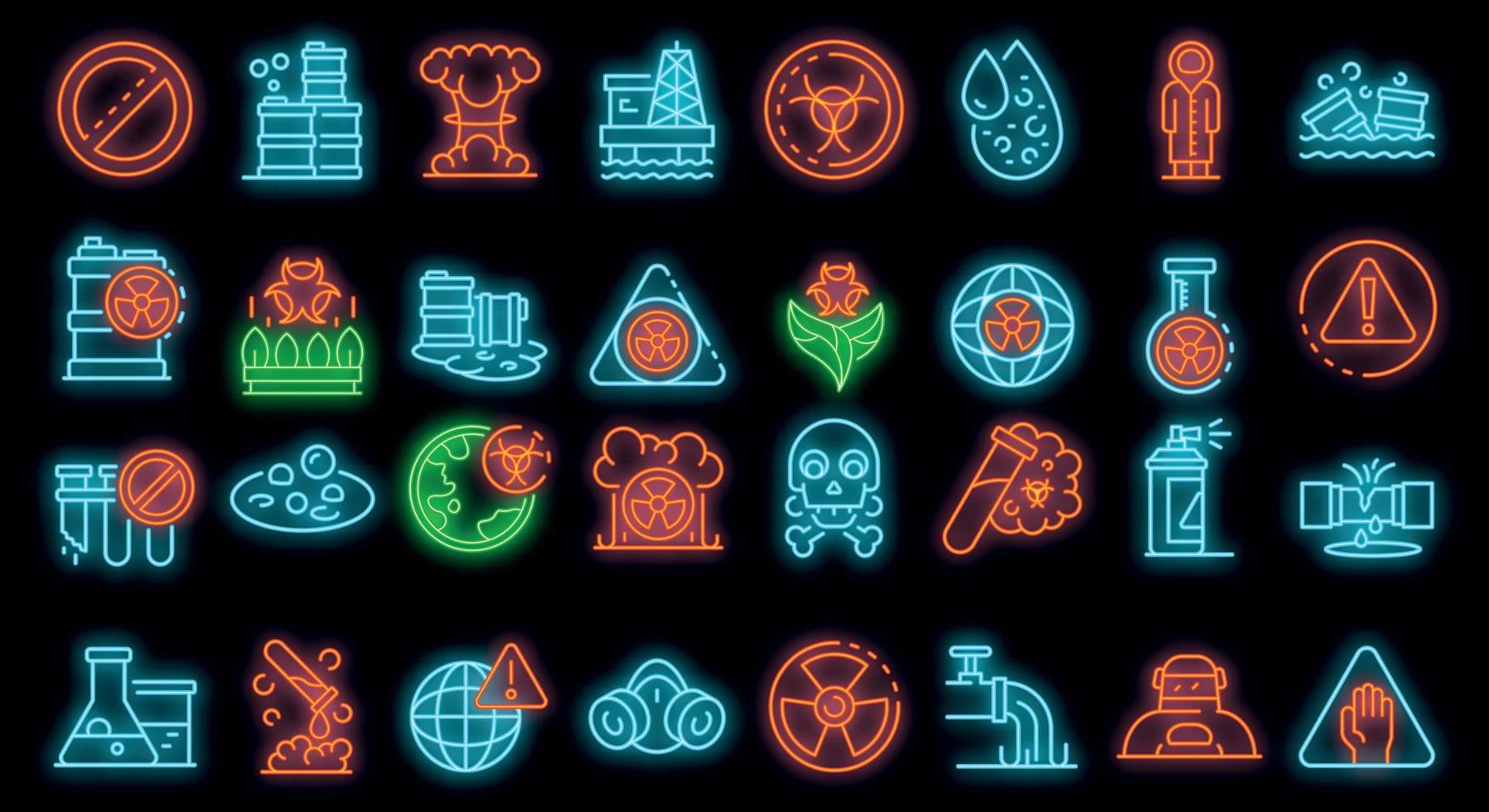 Biohazard icons set vector neon