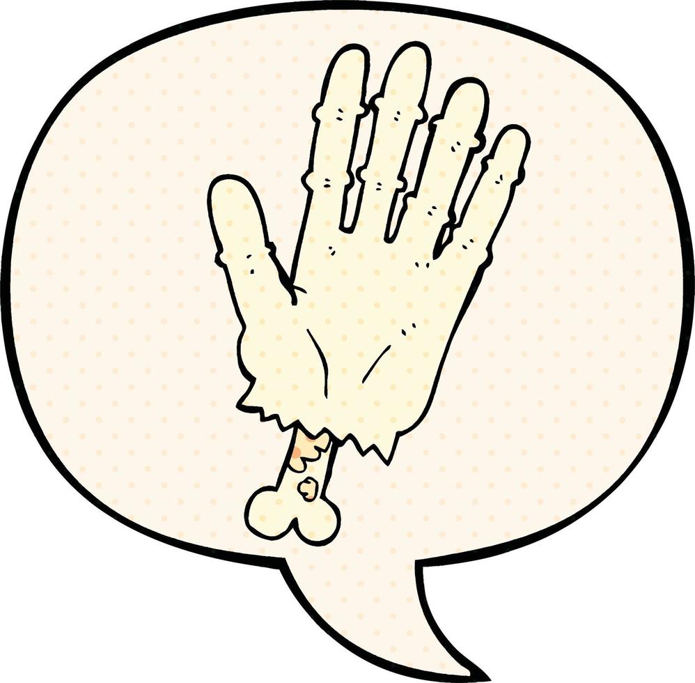 cartoon zombie hand and speech bubble in comic book style vector
