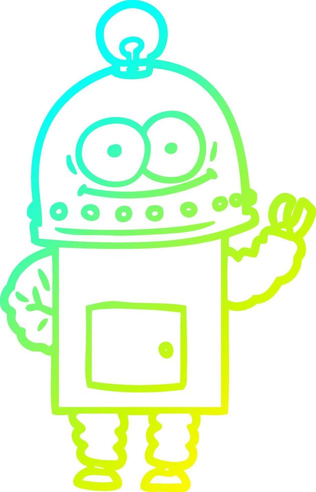cold gradient line drawing happy carton robot with light bulb vector
