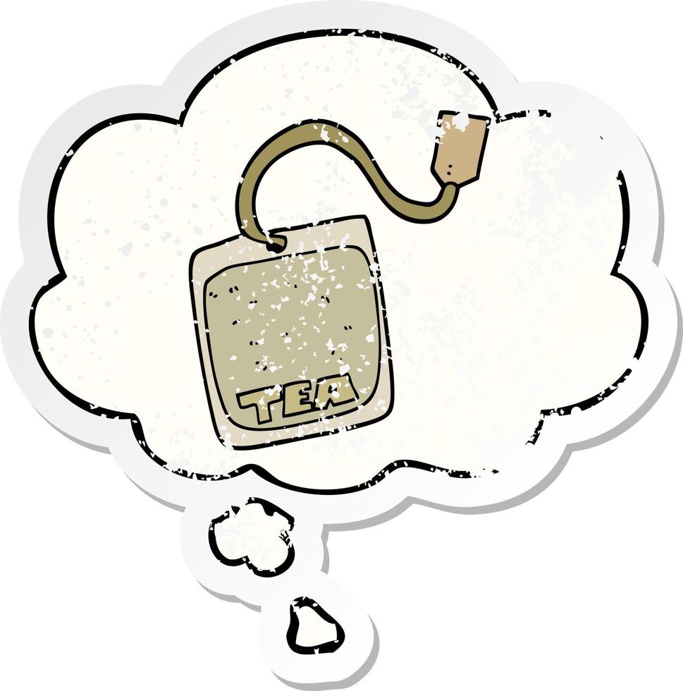 cartoon tea bag and thought bubble as a distressed worn sticker vector
