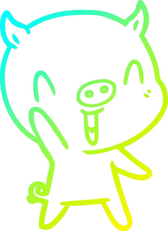 cold gradient line drawing happy cartoon pig vector