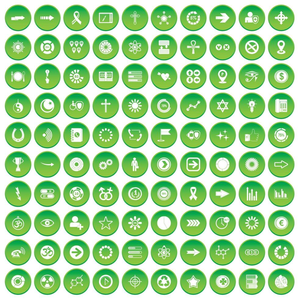 100 iconos de elementos gráficos establecer círculo verde vector