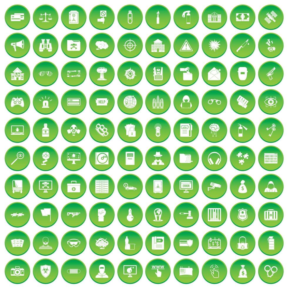 100 hacking icons set green circle vector