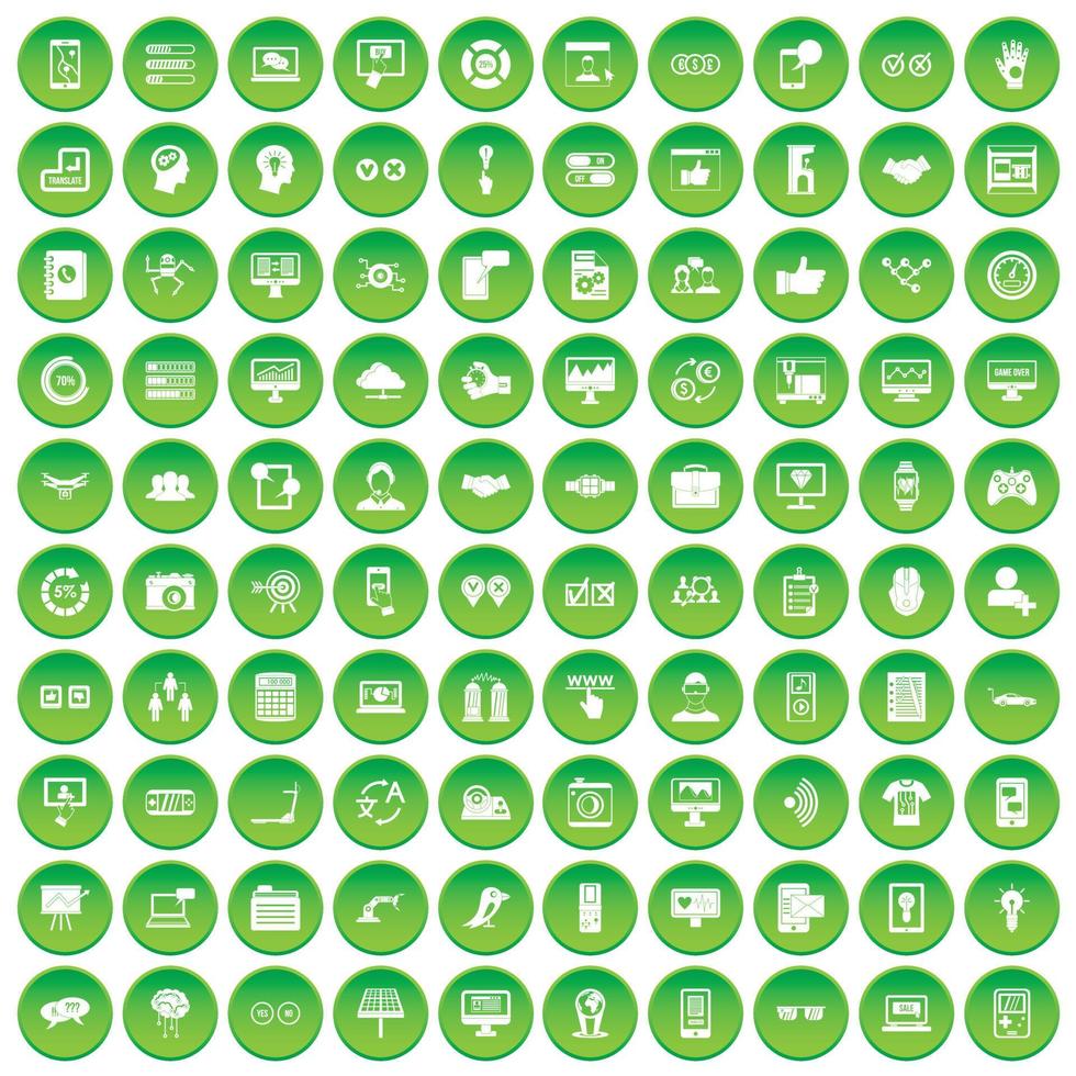 100 interface icons set green circle vector