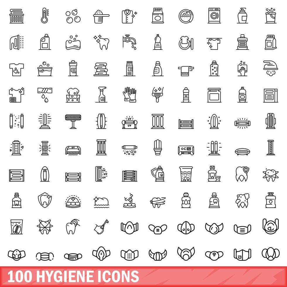 100 iconos de higiene, estilo de esquema vector