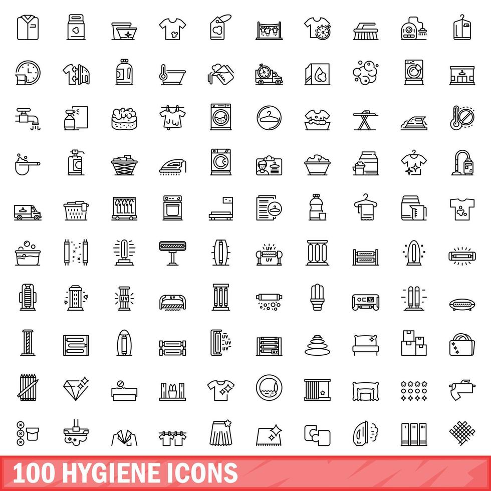 100 hygiene icons set, outline style vector