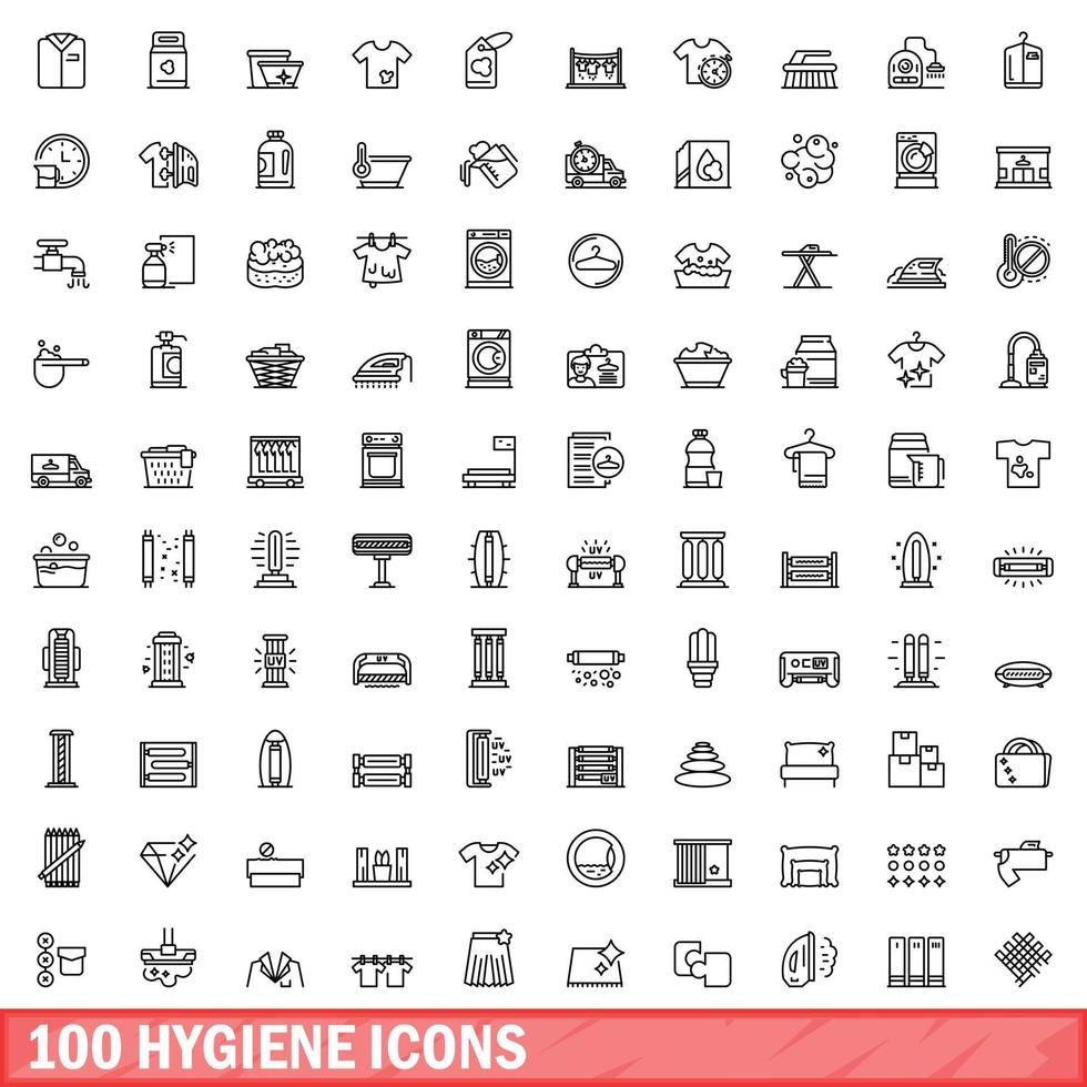 100 iconos de higiene, estilo de esquema vector