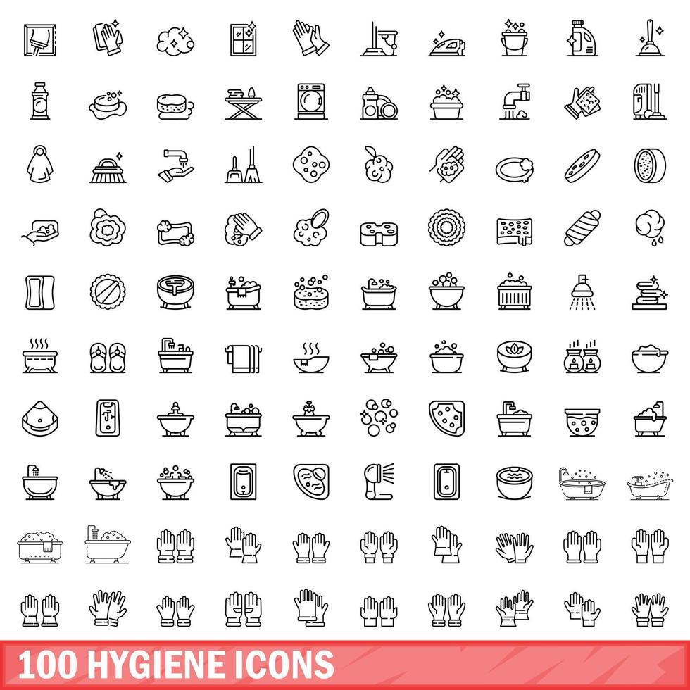 100 hygiene icons set, outline style vector