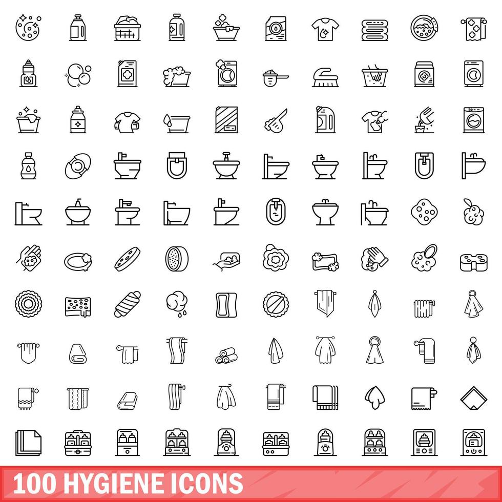 100 iconos de higiene, estilo de esquema vector