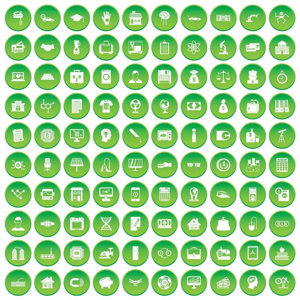 100 iconos de préstamos en círculo verde vector