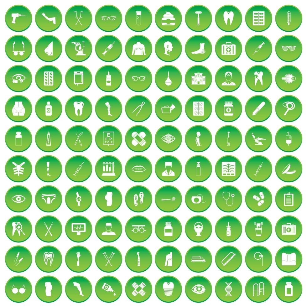 100 pharmacy icons set green circle vector