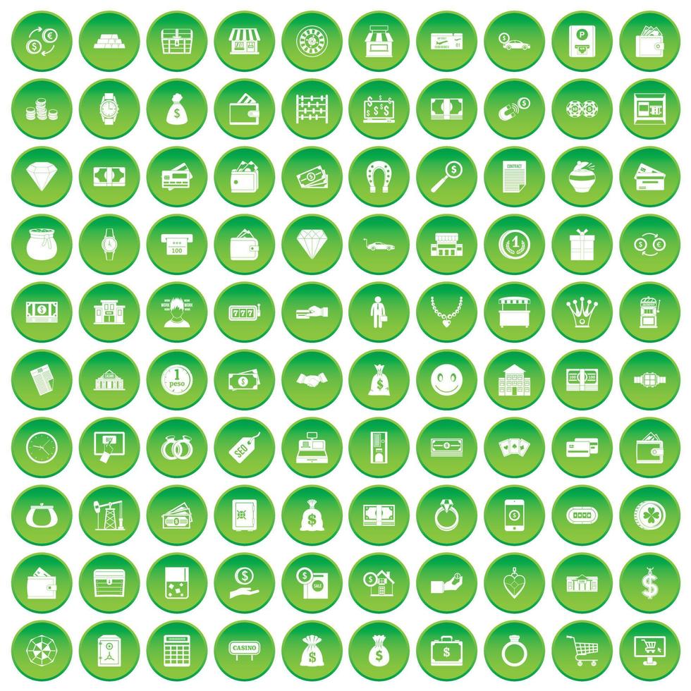 100 money icons set green circle vector