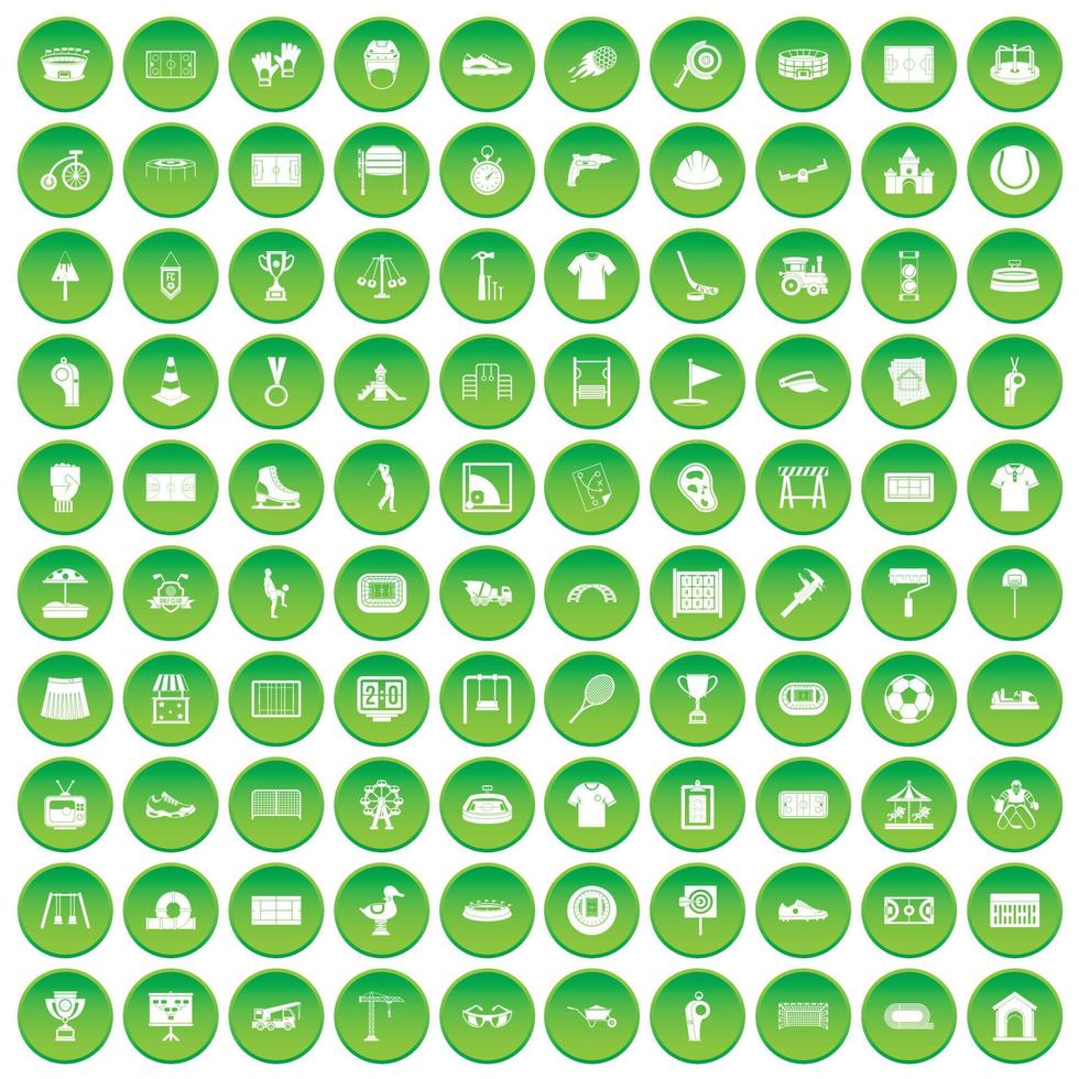 100 playground icons set green circle vector