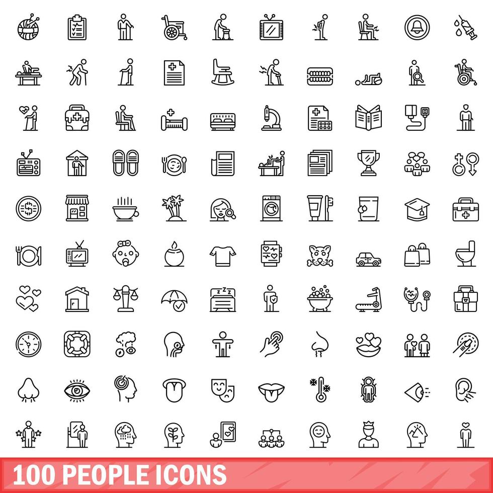 Conjunto de iconos de 100 personas, estilo de esquema vector