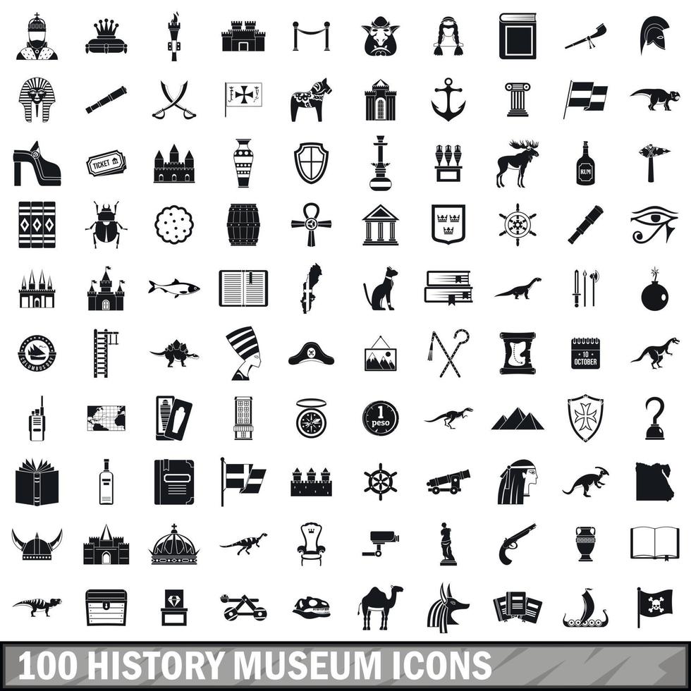 100 history museum icons set, simple style vector