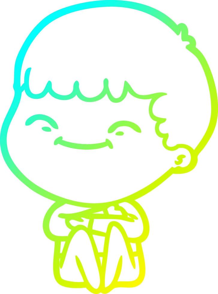 cold gradient line drawing cartoon smiling boy vector