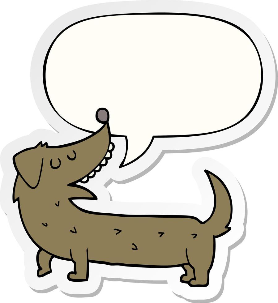 cartoon dog and speech bubble sticker vector