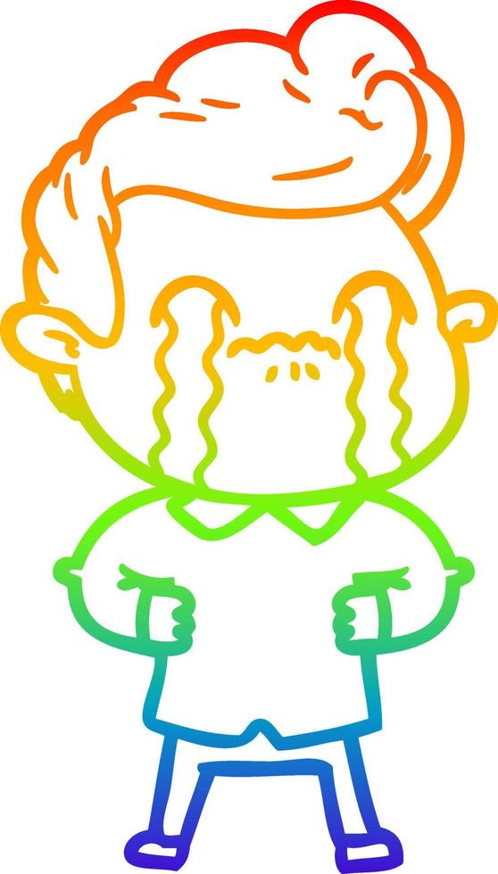 rainbow gradient line drawing cartoon man crying vector