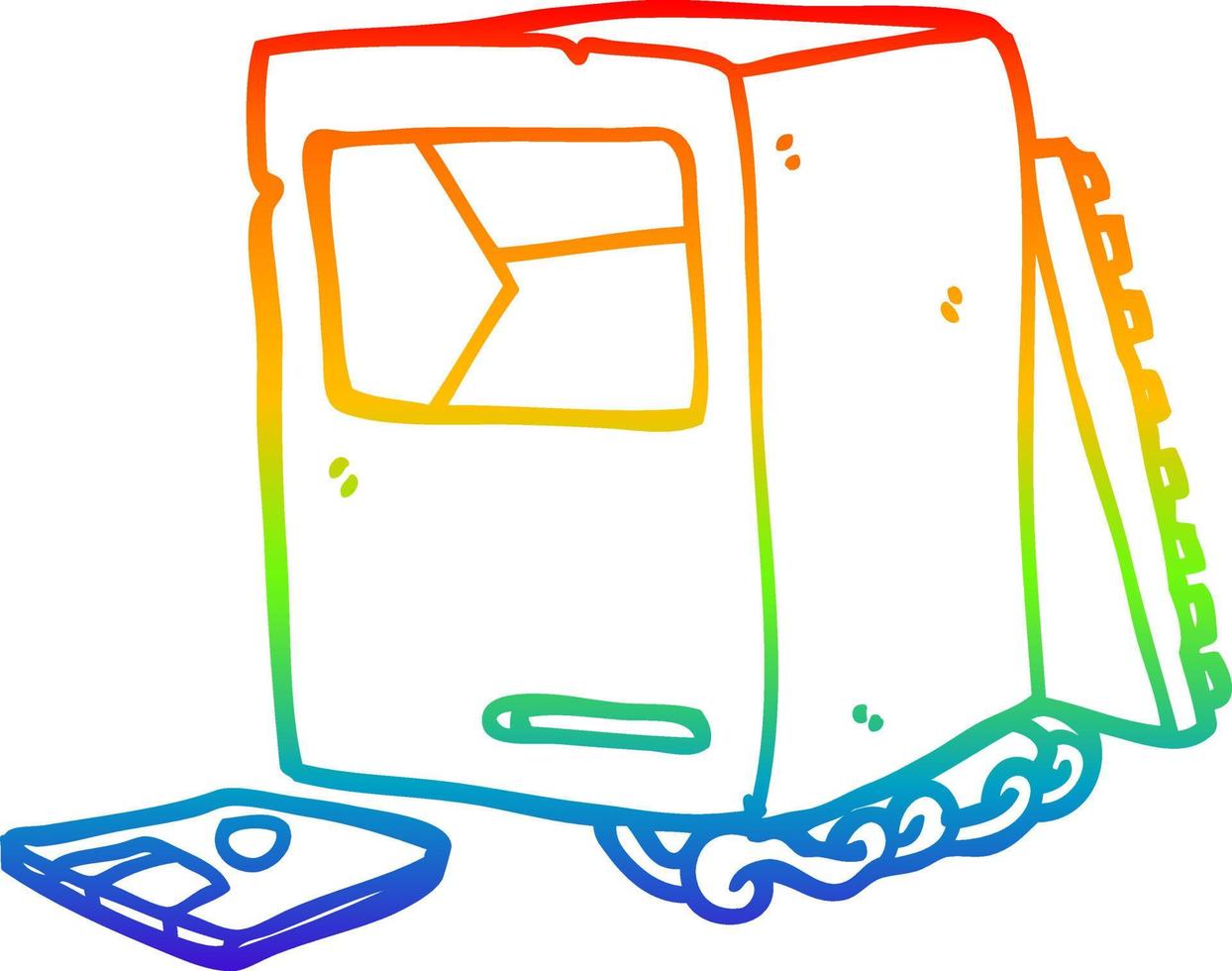rainbow gradient line drawing cartoon broken old computer vector