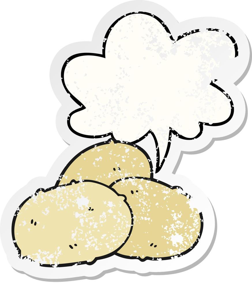 cartoon potatoes and speech bubble distressed sticker vector