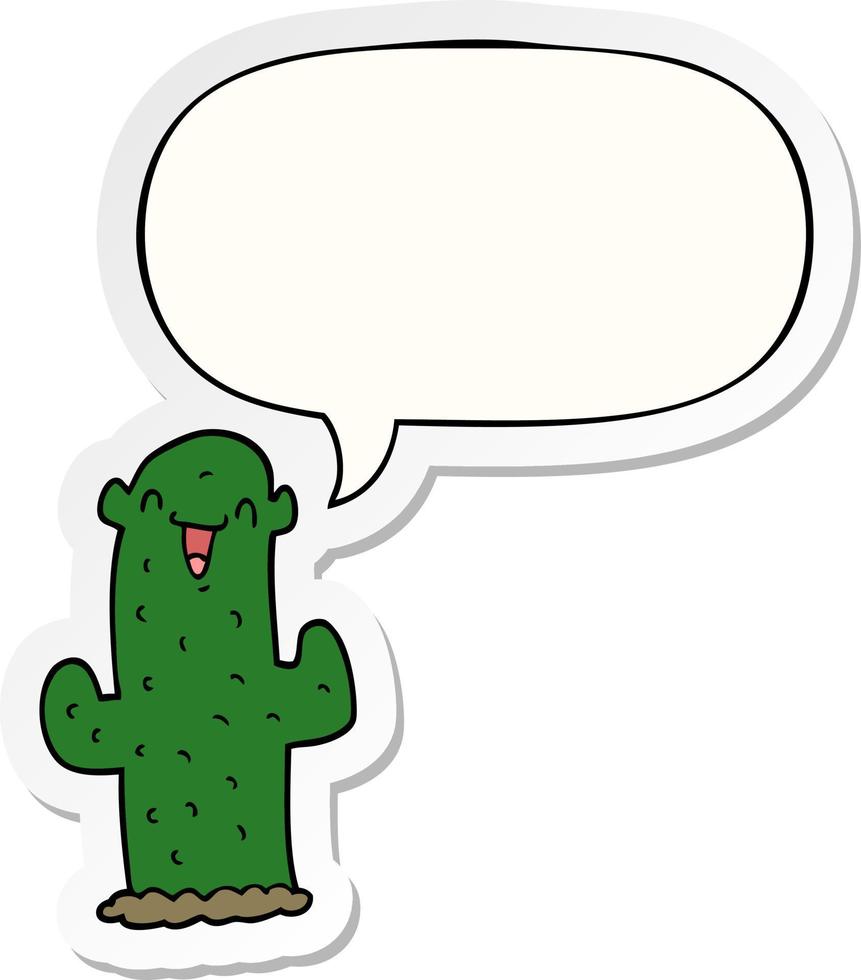 cartoon cactus and speech bubble sticker vector