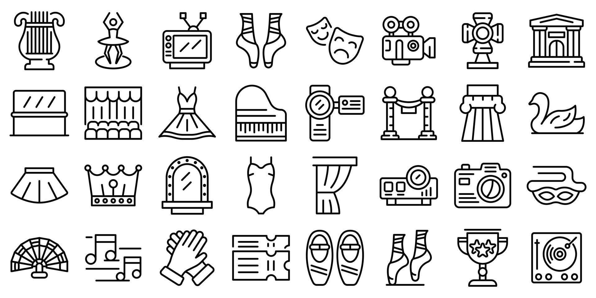 Ballet icons set, outline style vector