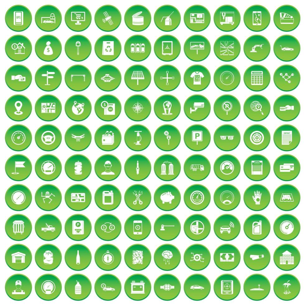 100 auto repair icons set green circle vector