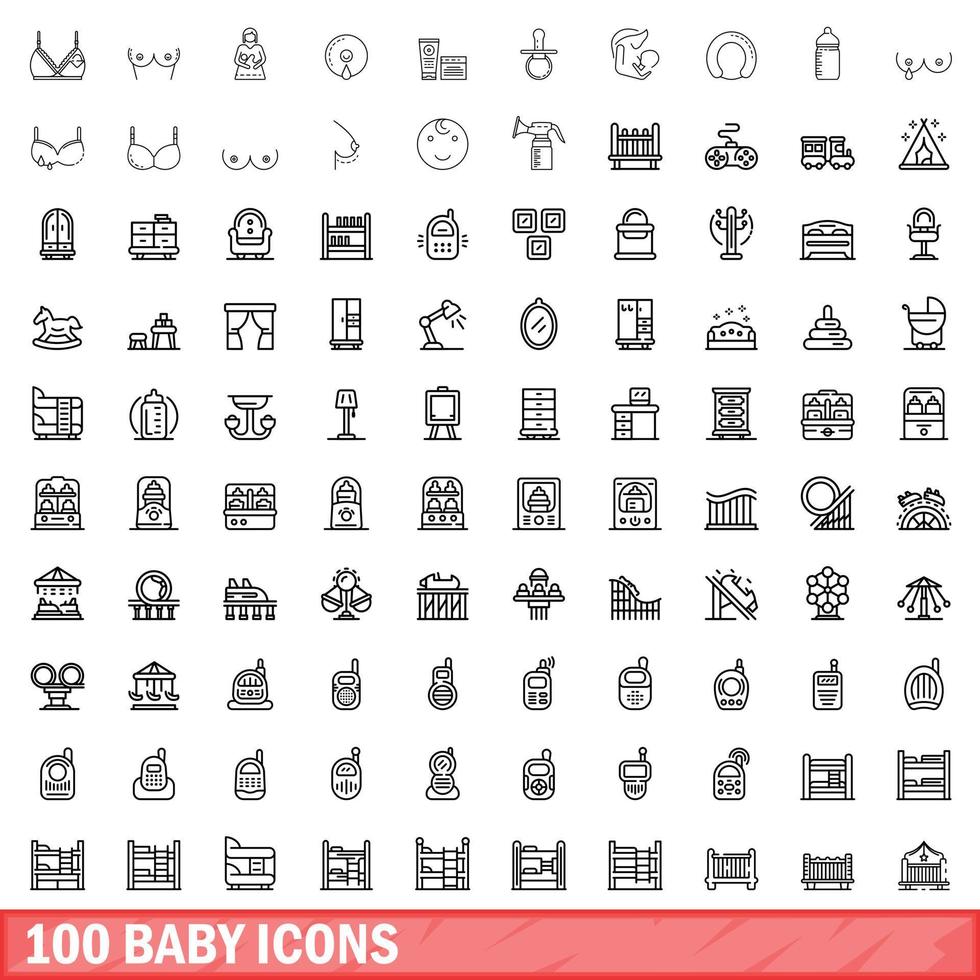 100 baby icons set, outline style vector