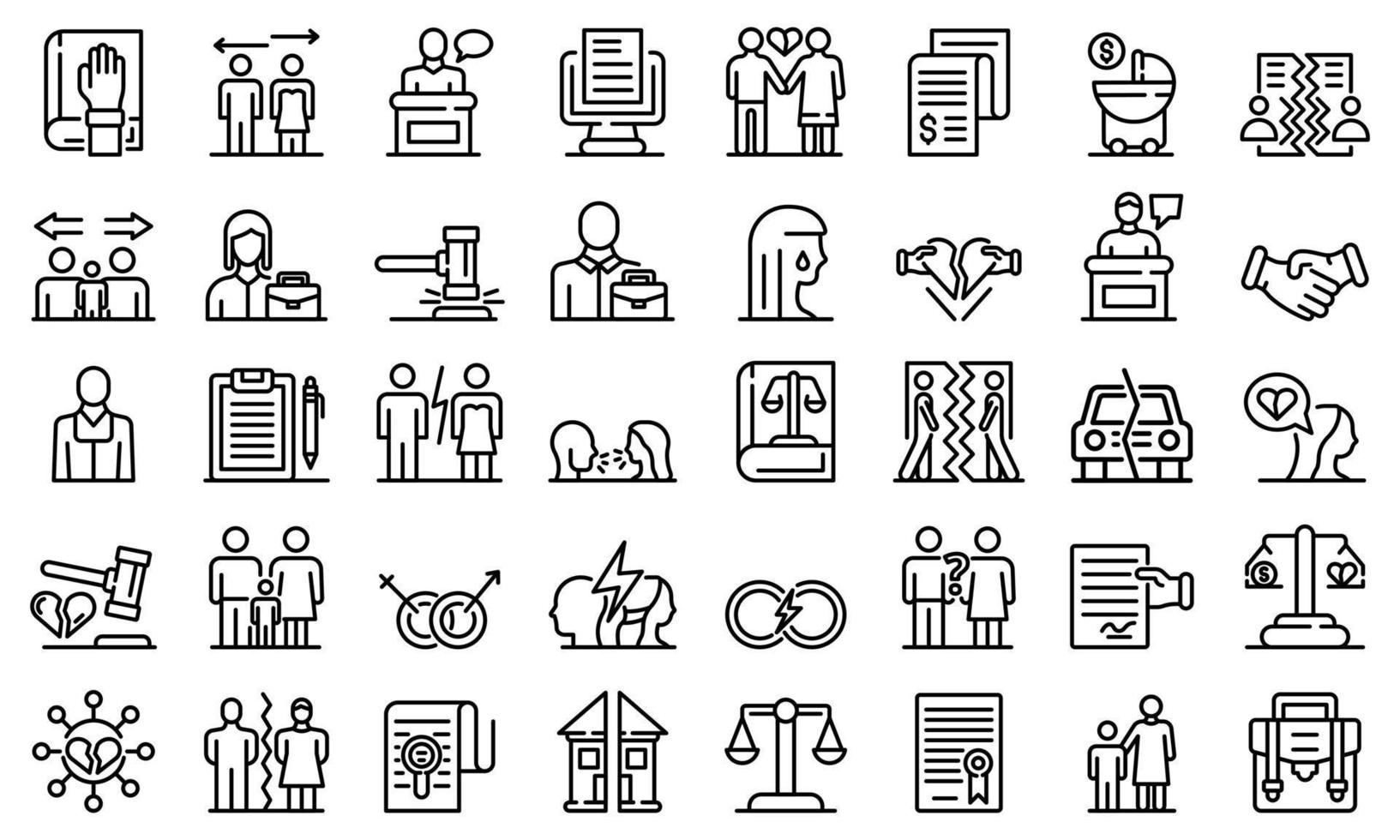 Divorce icons set, outline style vector