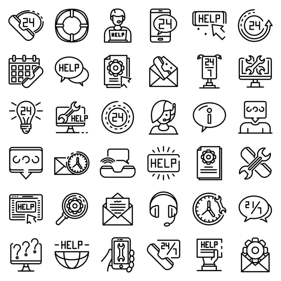 Service center icons set, outline style vector