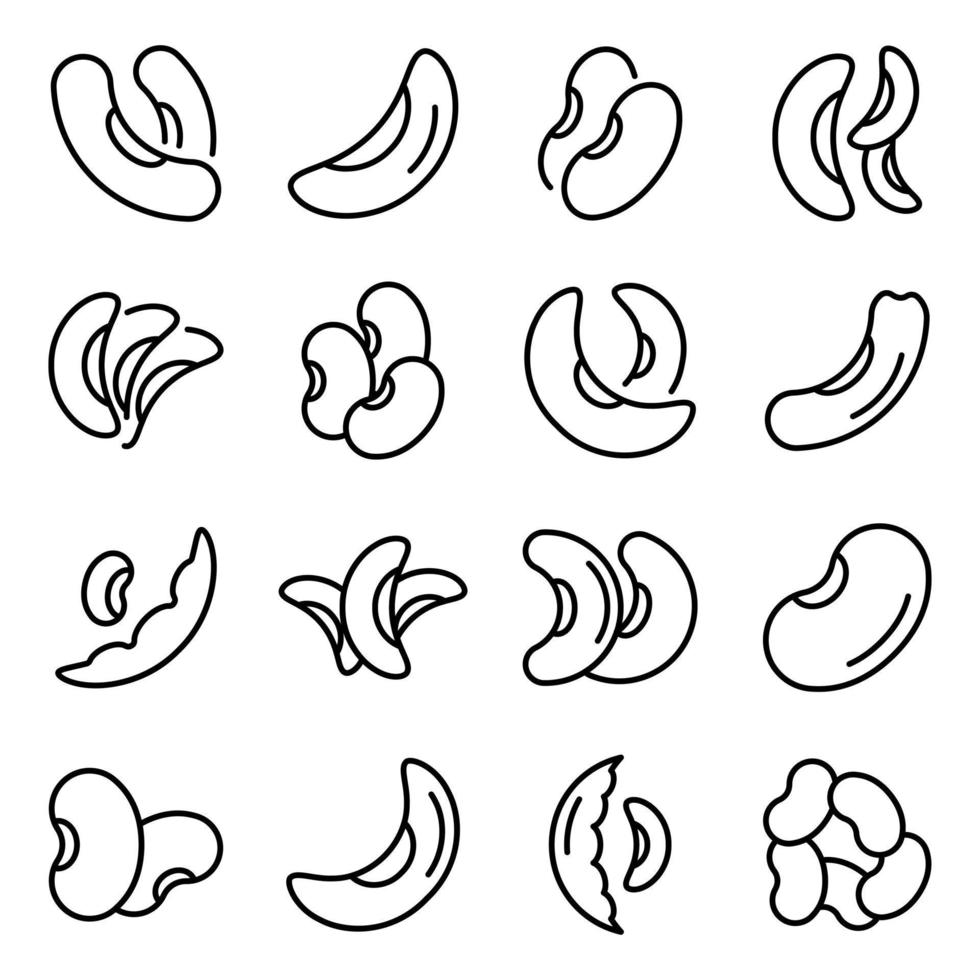 Kidney bean icons set, outline style vector