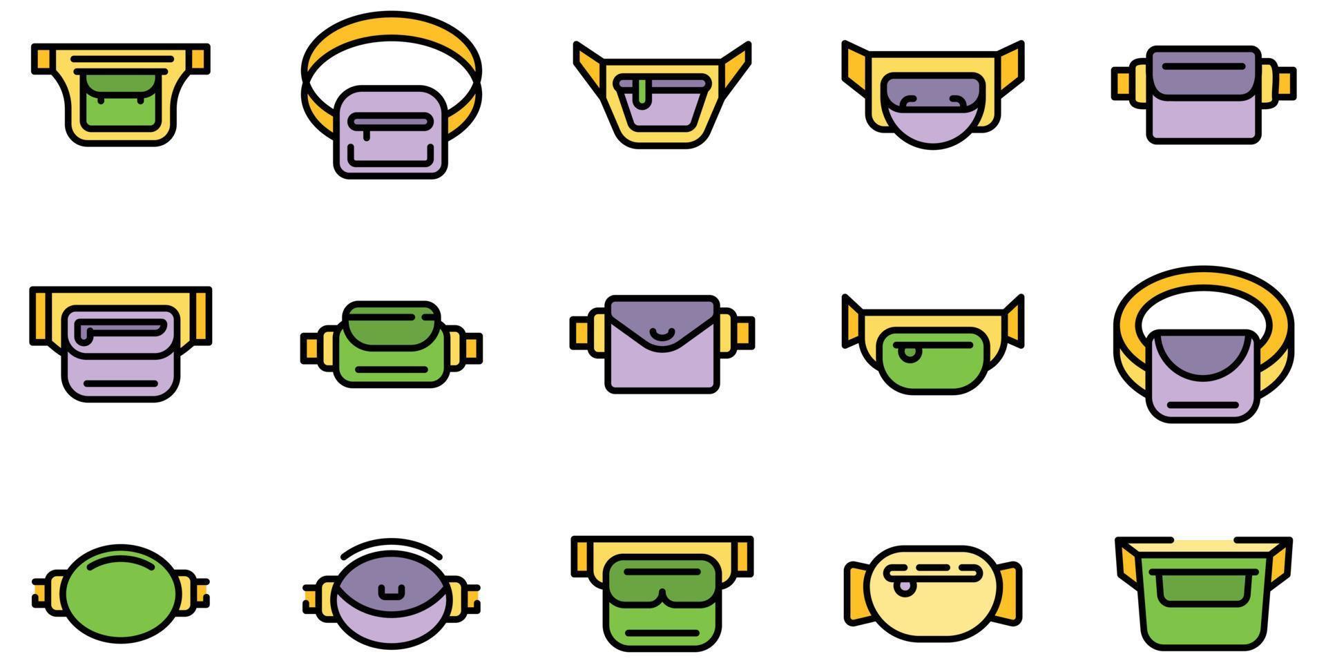 Waist bag icons set vector flat