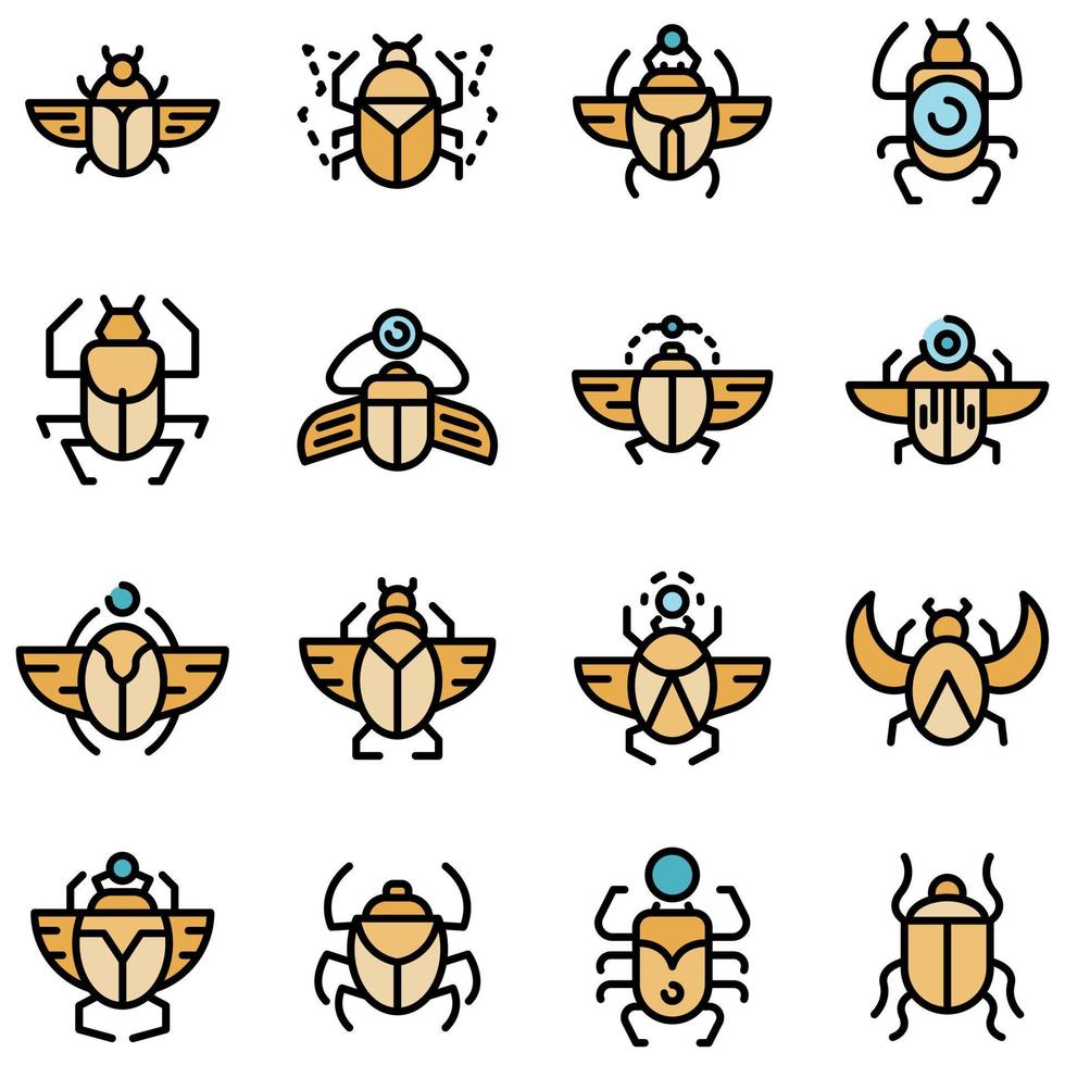 Scarab beetle icons set vector flat