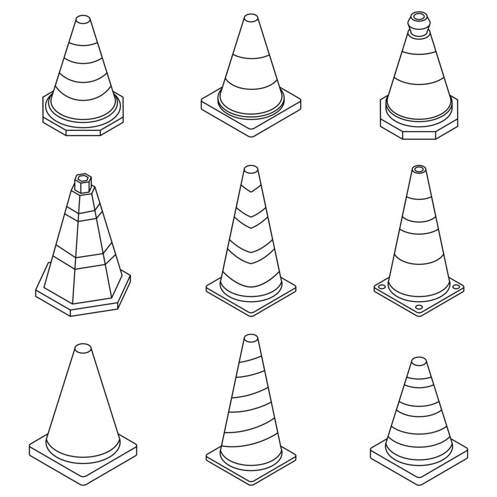 Cone traffic icon set vector outine