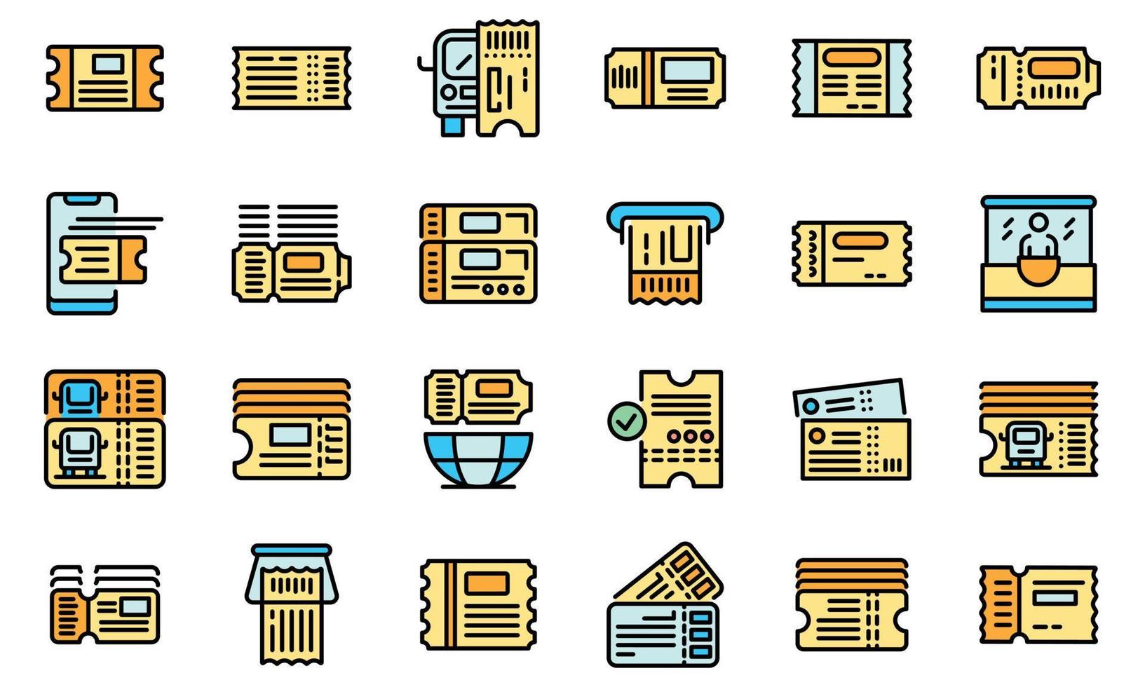 Bus ticketing icons set vector flat